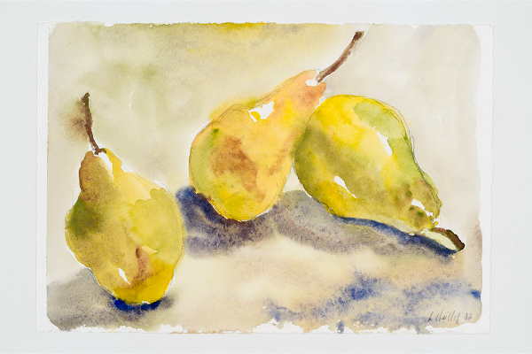 Three Pears, aquarelle sur papier Ripple, 11x7.5p.